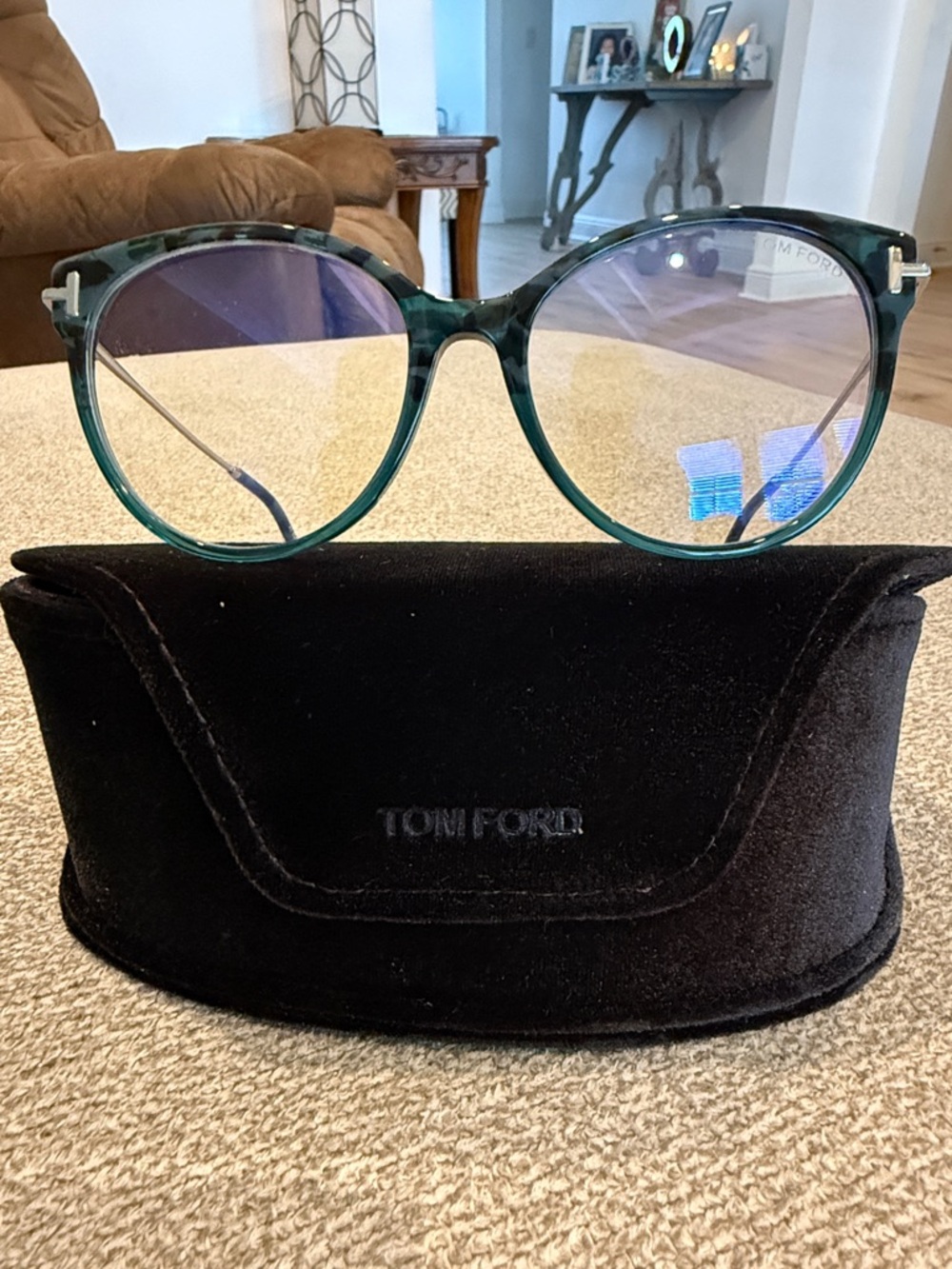 Tom Ford Teal Green Tortoiseshell Cat-Eye Glasses